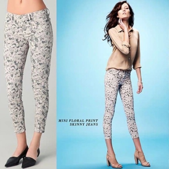 J BRAND black and cream mini floral design skinny cropped  jeans in size 26 - Picture 1 of 7